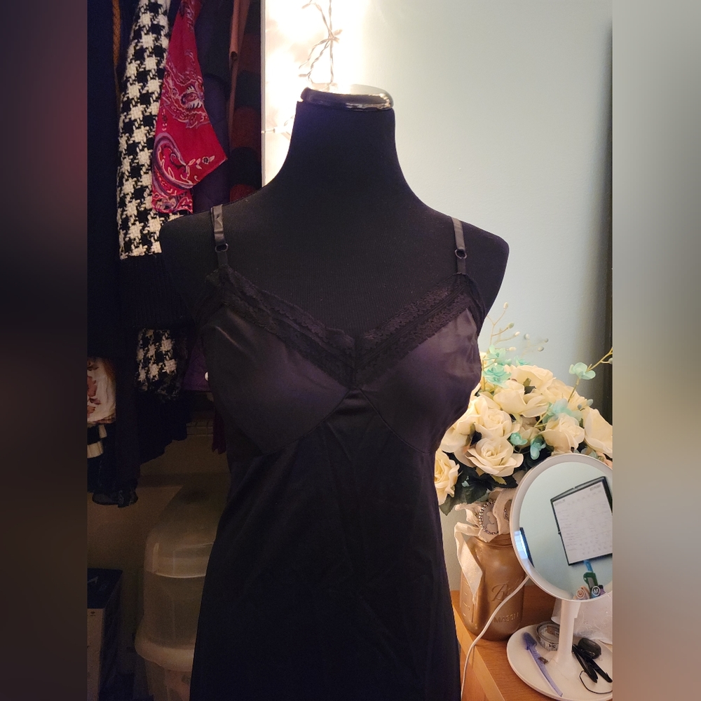 Vintage Janelle of California Long Black Lace Night Slip Dress Lingerie Gown - Picture 7 of 8